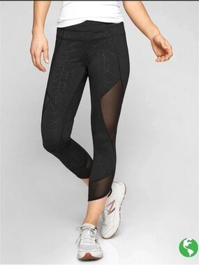 Athleta Mesh Capri Leggings XS Black Reflective Geometric Print